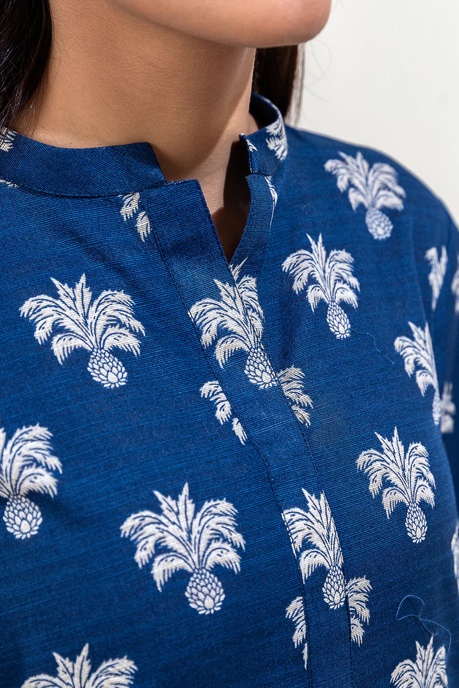 2 PIECE PRINTED KHADDAR SUIT-NAVY PINES (UNSTITCHED) - Image 4