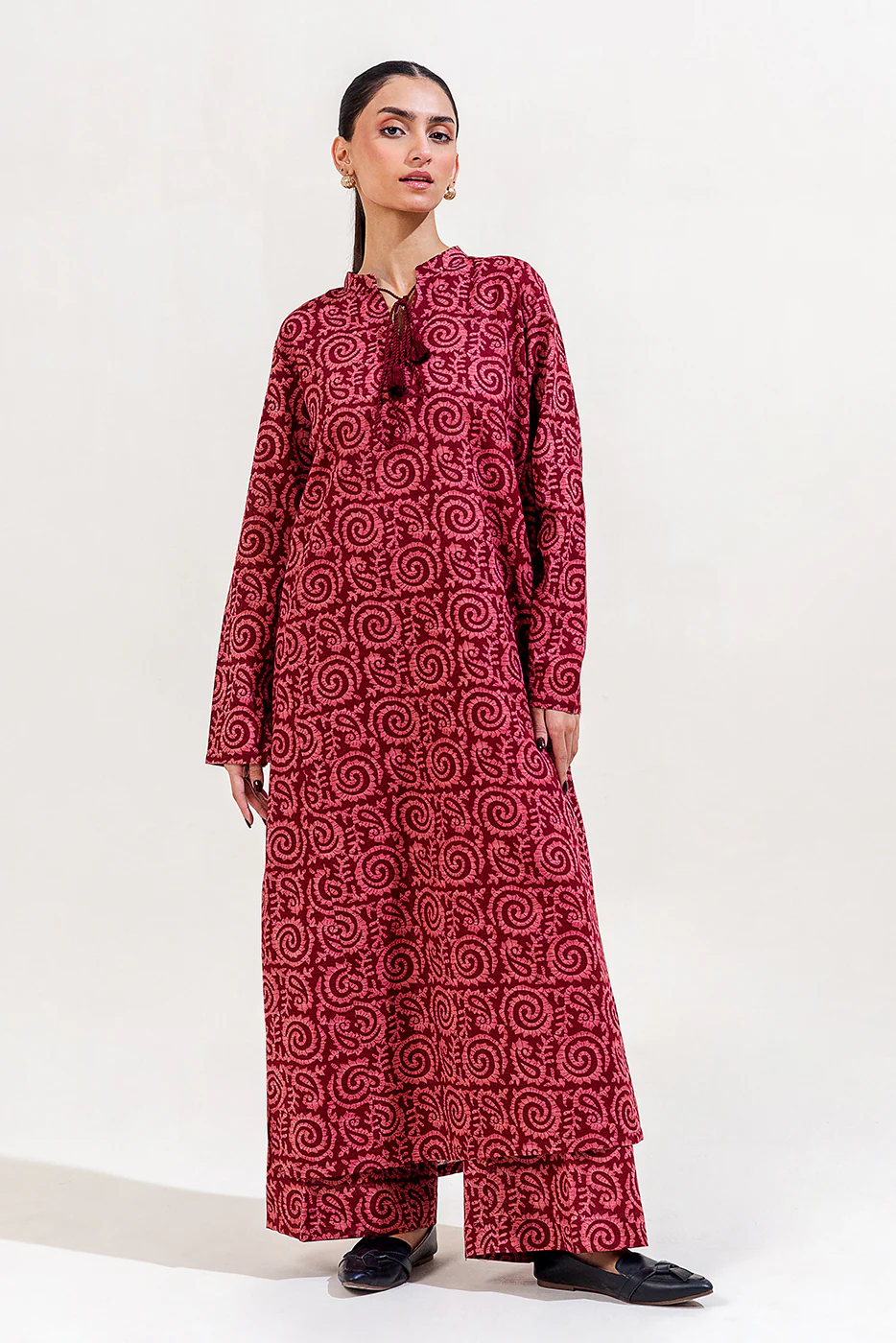 2 PIECE PRINTED KHADDAR SUIT-TRIBAL CERISE (UNSTITCHED) - Image 2