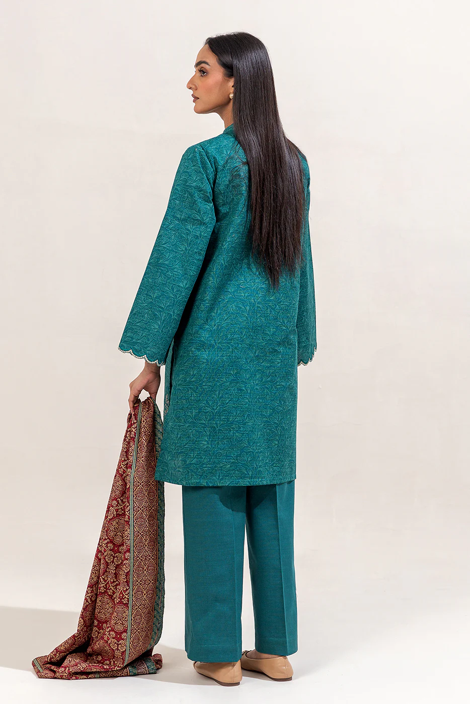 3 PIECE EMBROIDERED KHADDAR SUIT-TEAL MUSK (UNSTITCHED) - Image 4