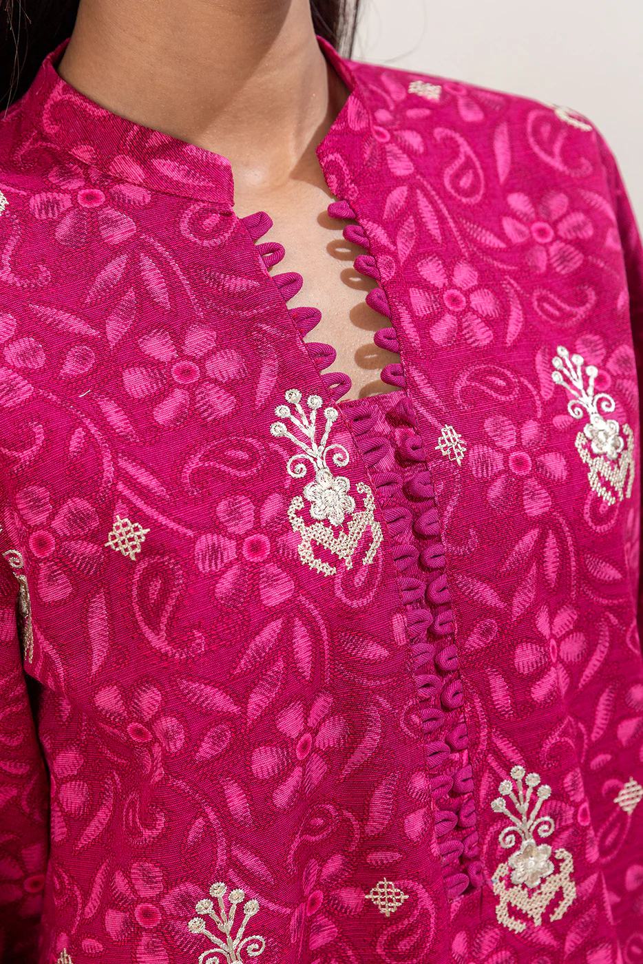 3 PIECE EMBROIDERED KHADDAR SUIT-SANGRIA TRIBE (UNSTITCHED) - Image 5