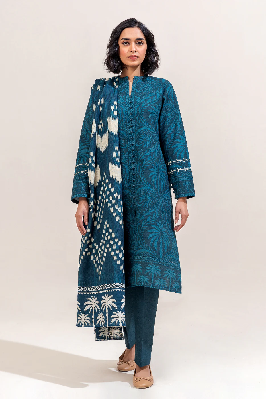 3 PIECE PRINTED KHADDAR SUIT-TEALISH MEADOW (UNSTITCHED) - Image 4