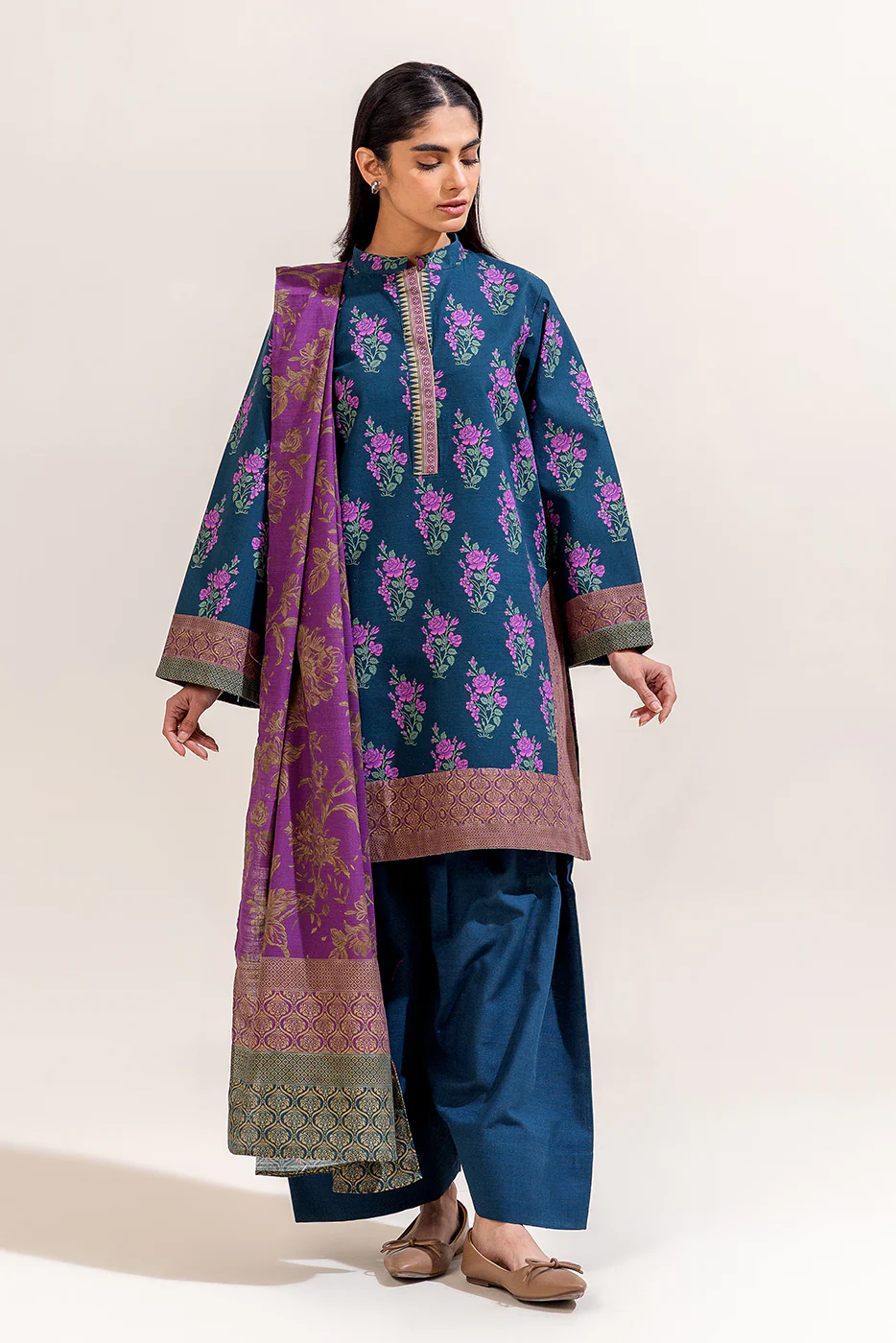 3 PIECE PRINTED KHADDAR SUIT-MIDMIGHT GLINT (UNSTITCHED) - Image 2