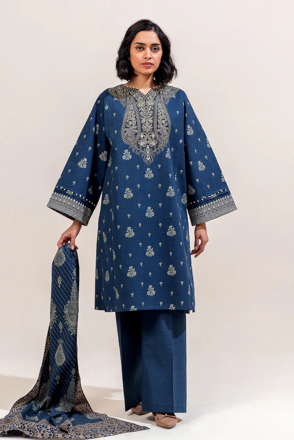 3 PIECE PRINTED KHADDAR SUIT-PRUSSIAN AURA (UNSTITCHED) - Image 6