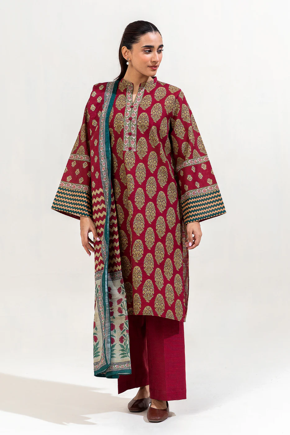 3 PIECE PRINTED KHADDAR SUIT-ETHNIC BRICK (UNSTITCHED) - Image 2