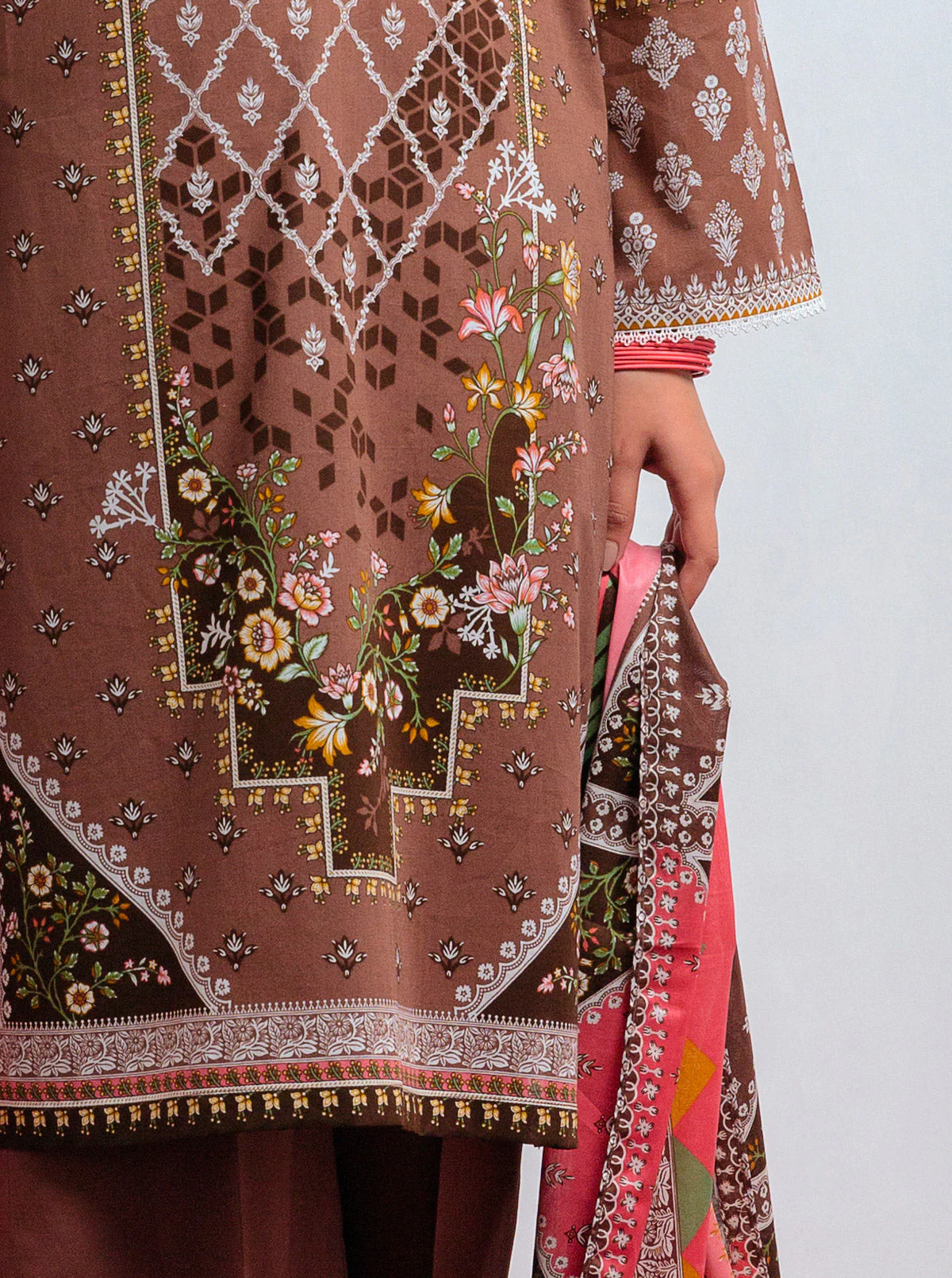 3 PIECE - PRINTED LAWN SUIT - ELEGANT MOCA - Image 5
