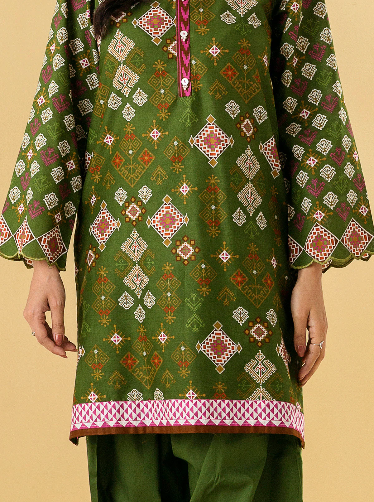 2 PIECE - PRINTED LAWN SUIT - CYPRESS GREEN - Image 2
