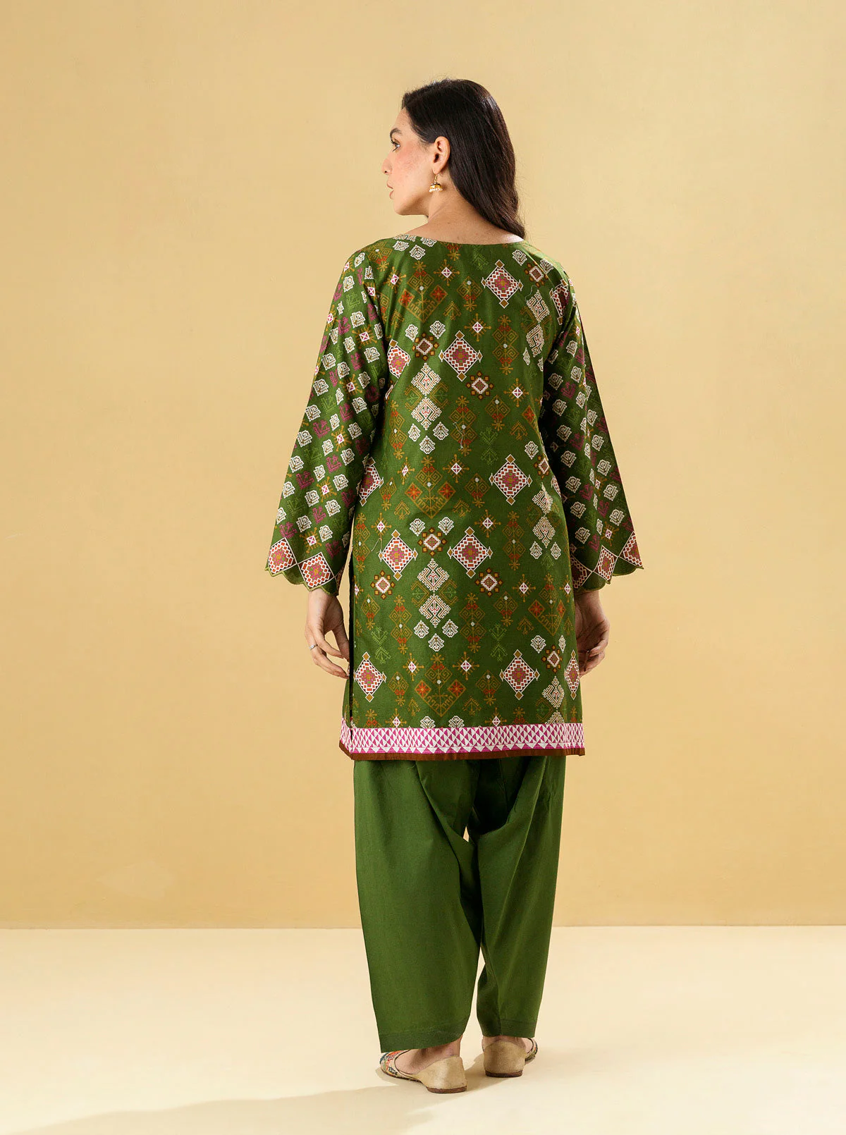 2 PIECE - PRINTED LAWN SUIT - CYPRESS GREEN - Image 4