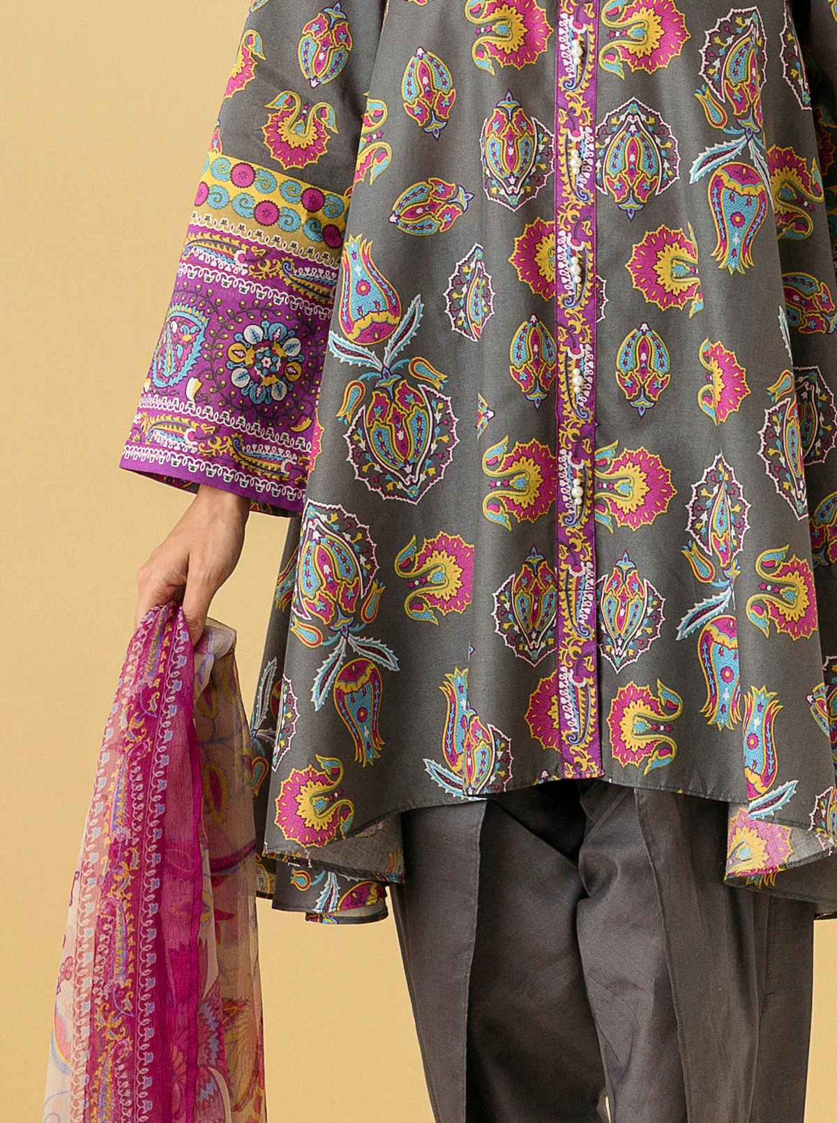 2 PIECE - PRINTED LAWN SUIT - MIDNIGHT GREY - Image 4