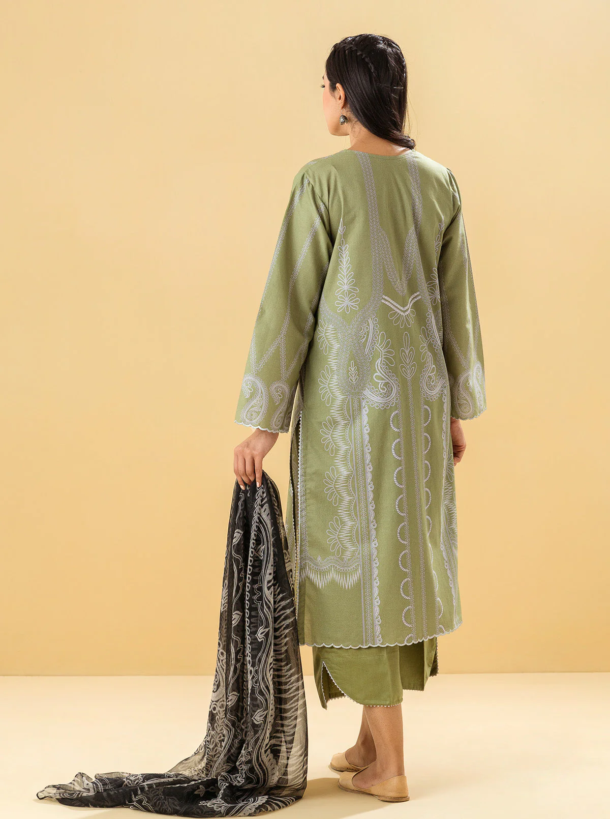 2 PIECE - PRINTED LAWN SUIT - ANTIQUE GREEN - Image 4