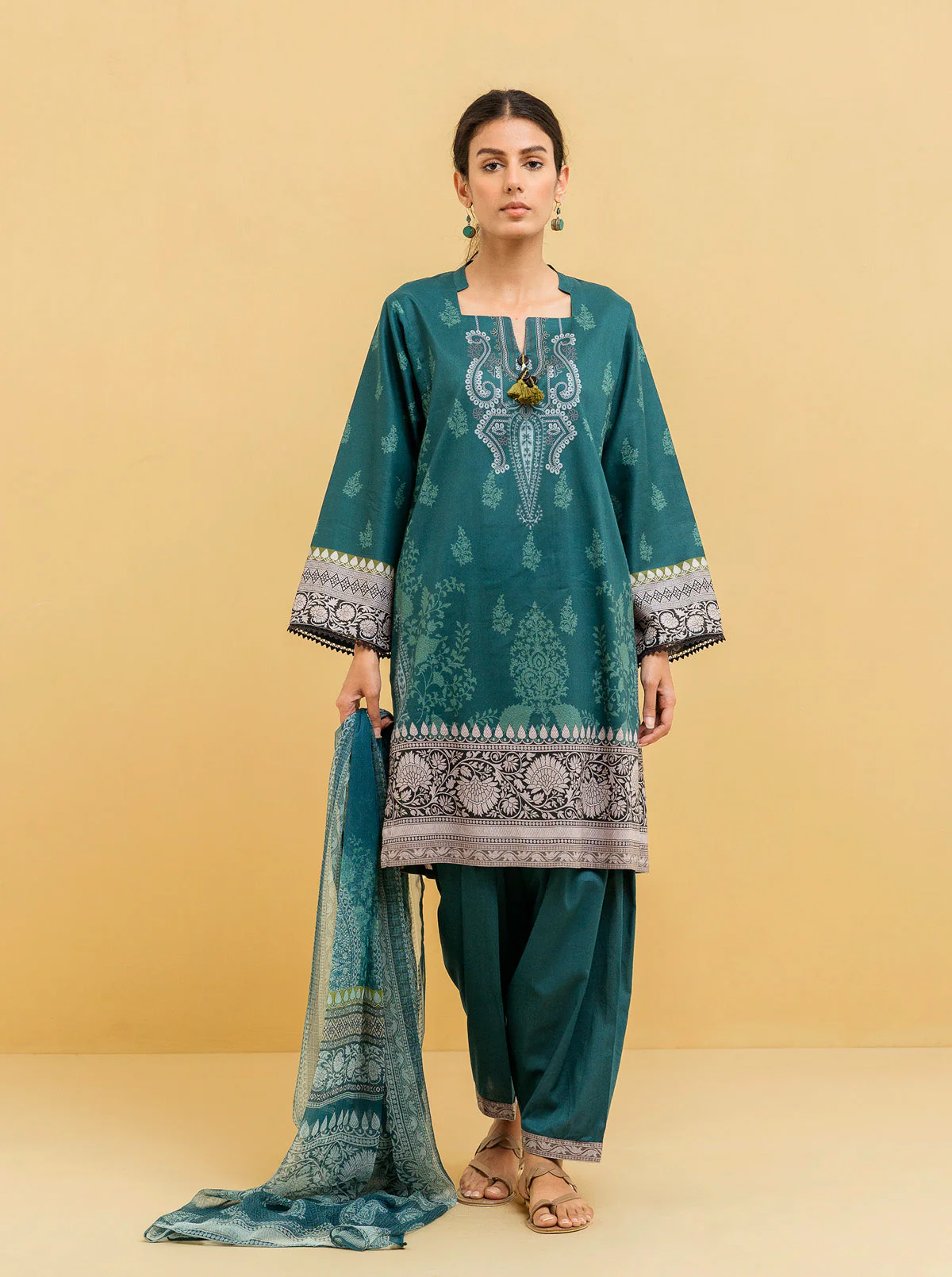 2 PIECE - PRINTED LAWN SUIT - TEAL JEWEL - Image 3