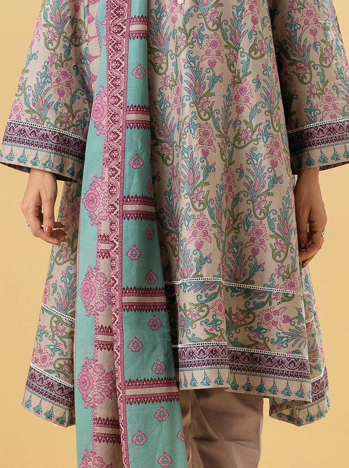 2 PIECE - PRINTED LAWN SUIT - GRAY DAWN - Image 2