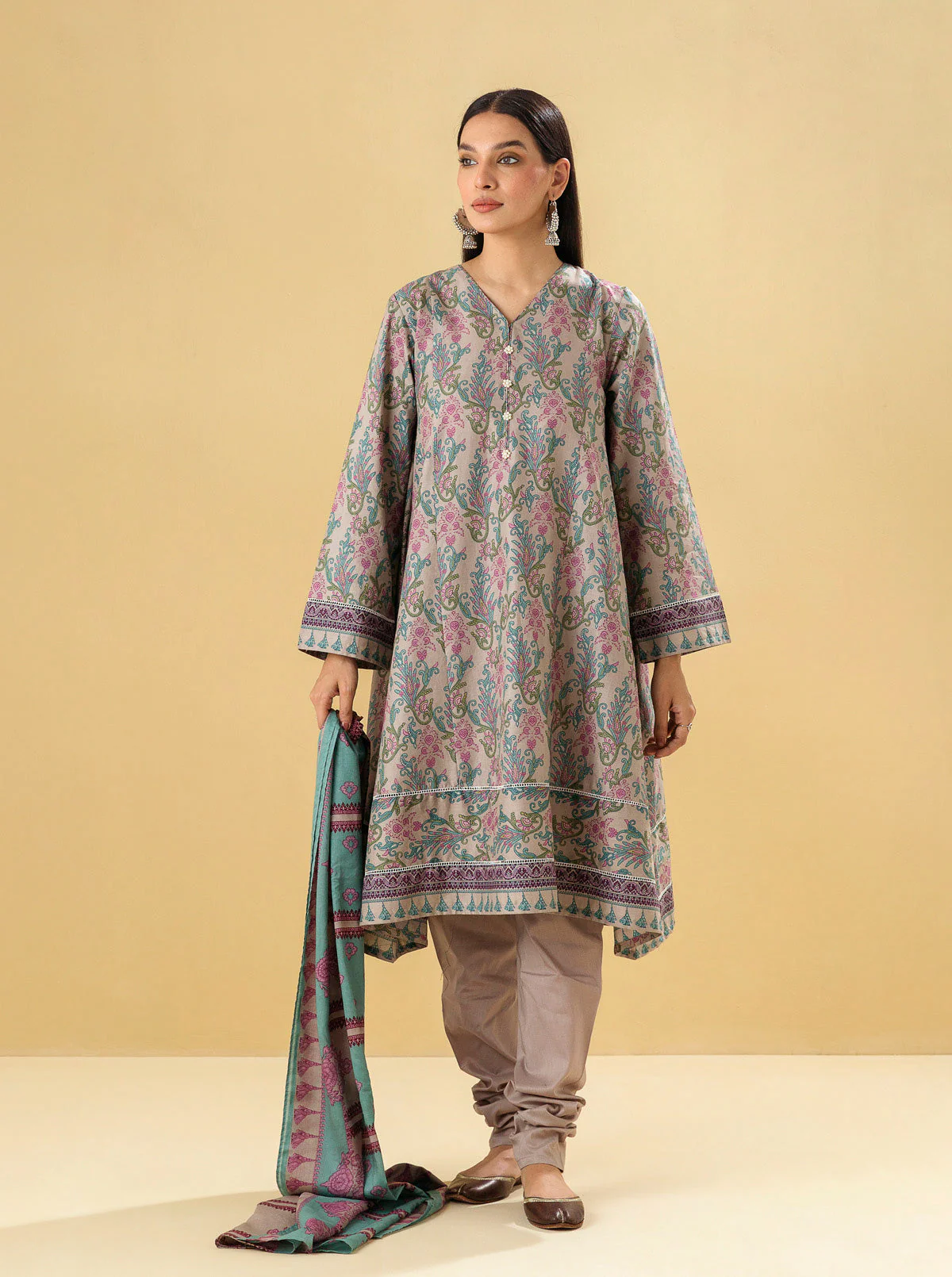 2 PIECE - PRINTED LAWN SUIT - GRAY DAWN - Image 3