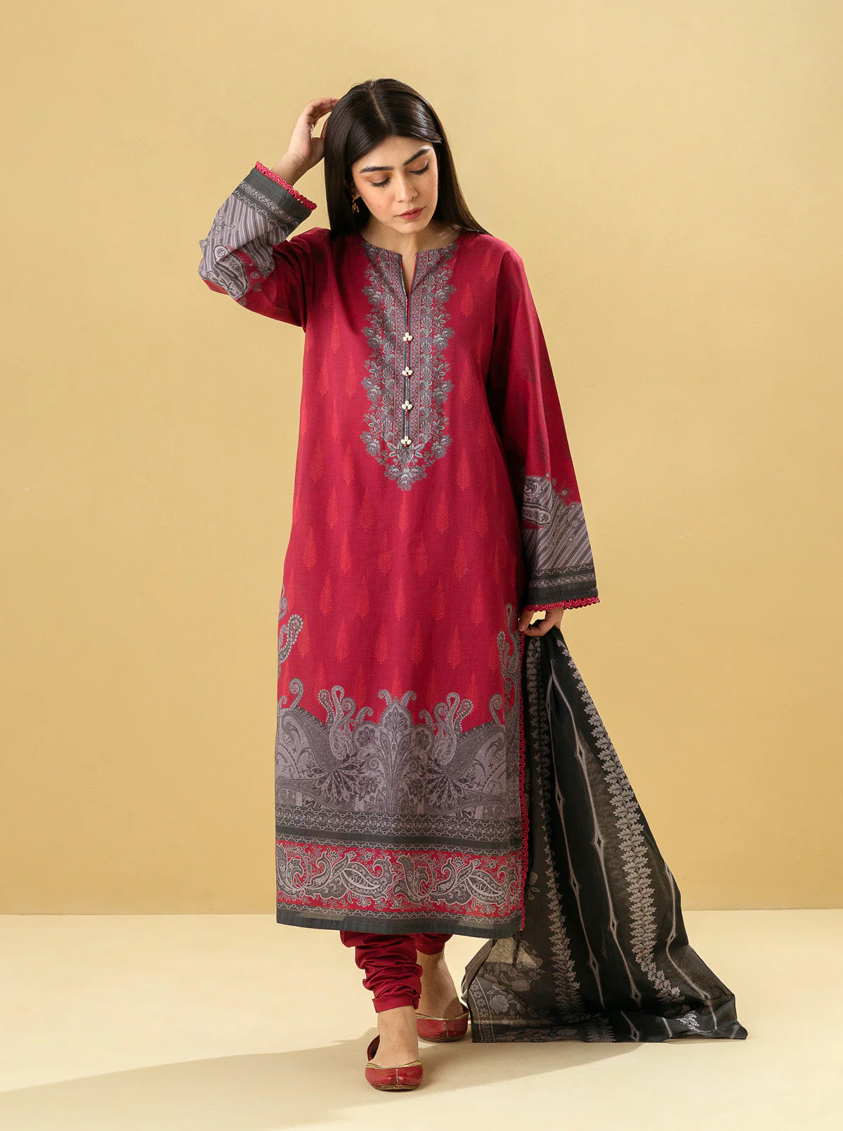 2 PIECE - PRINTED LAWN SUIT - ROUGE GLEAM - Image 3
