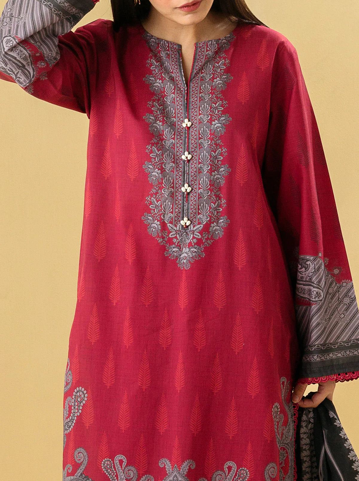 2 PIECE - PRINTED LAWN SUIT - ROUGE GLEAM - Image 4