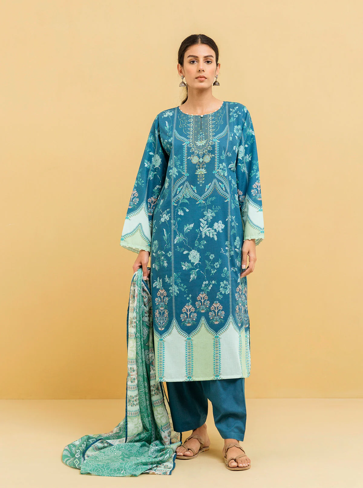 3 PIECE - PRINTED LAWN SUIT - NOSTALGIC BLUE - Image 3