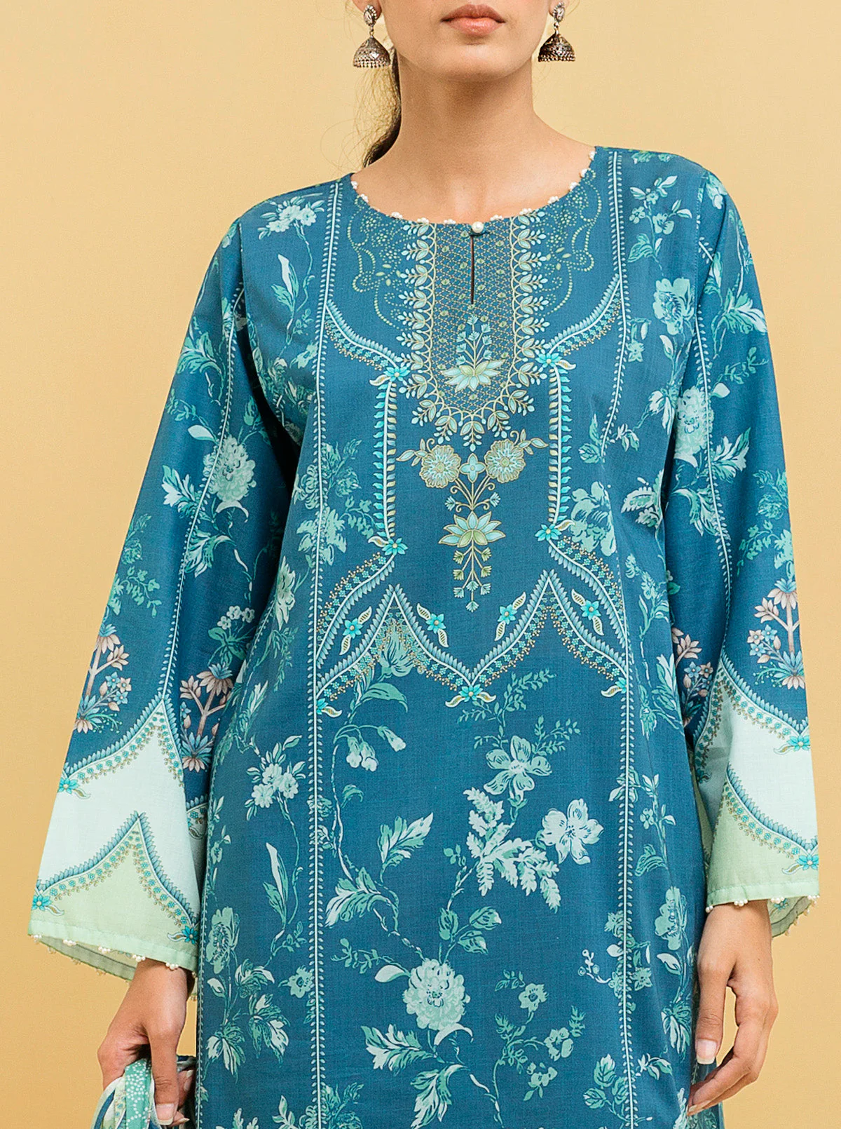 3 PIECE - PRINTED LAWN SUIT - NOSTALGIC BLUE - Image 4