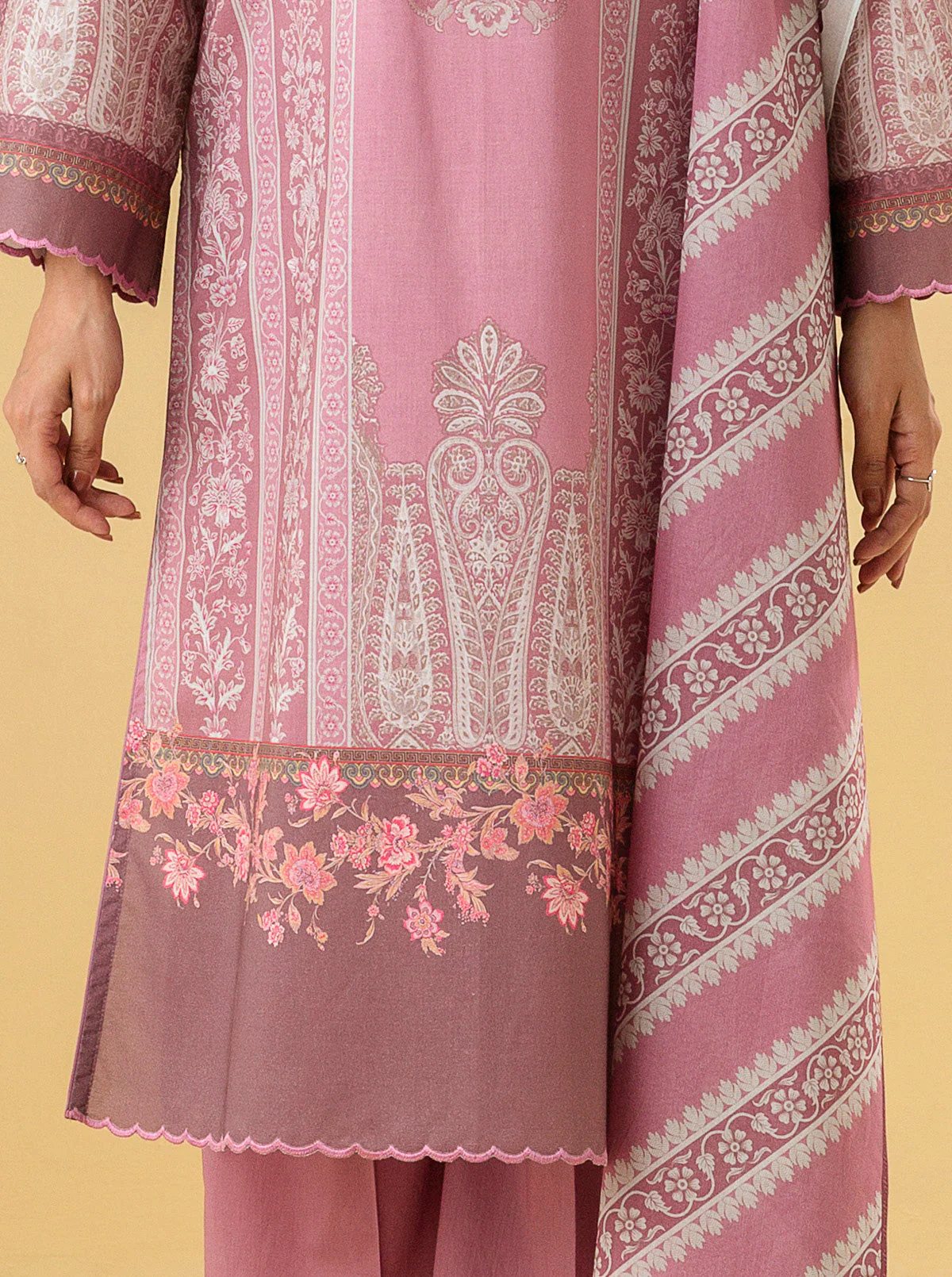 3 PIECE - PRINTED LAWN SUIT - MAUVE GLOW - Image 2