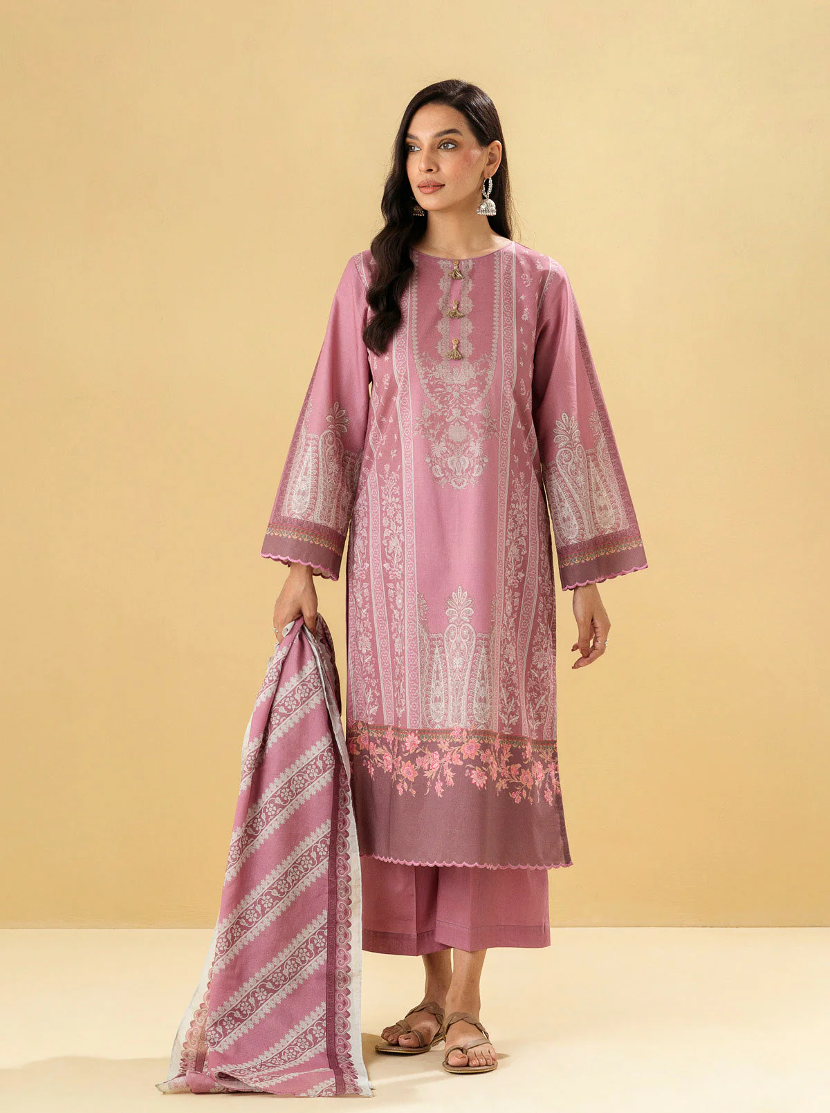3 PIECE - PRINTED LAWN SUIT - MAUVE GLOW - Image 3