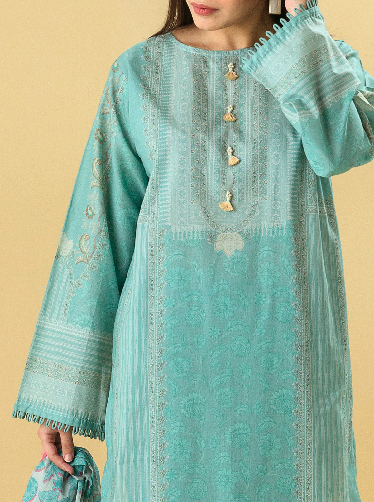 3 PIECE - PRINTED LAWN SUIT - AQUA HAZE - Image 4
