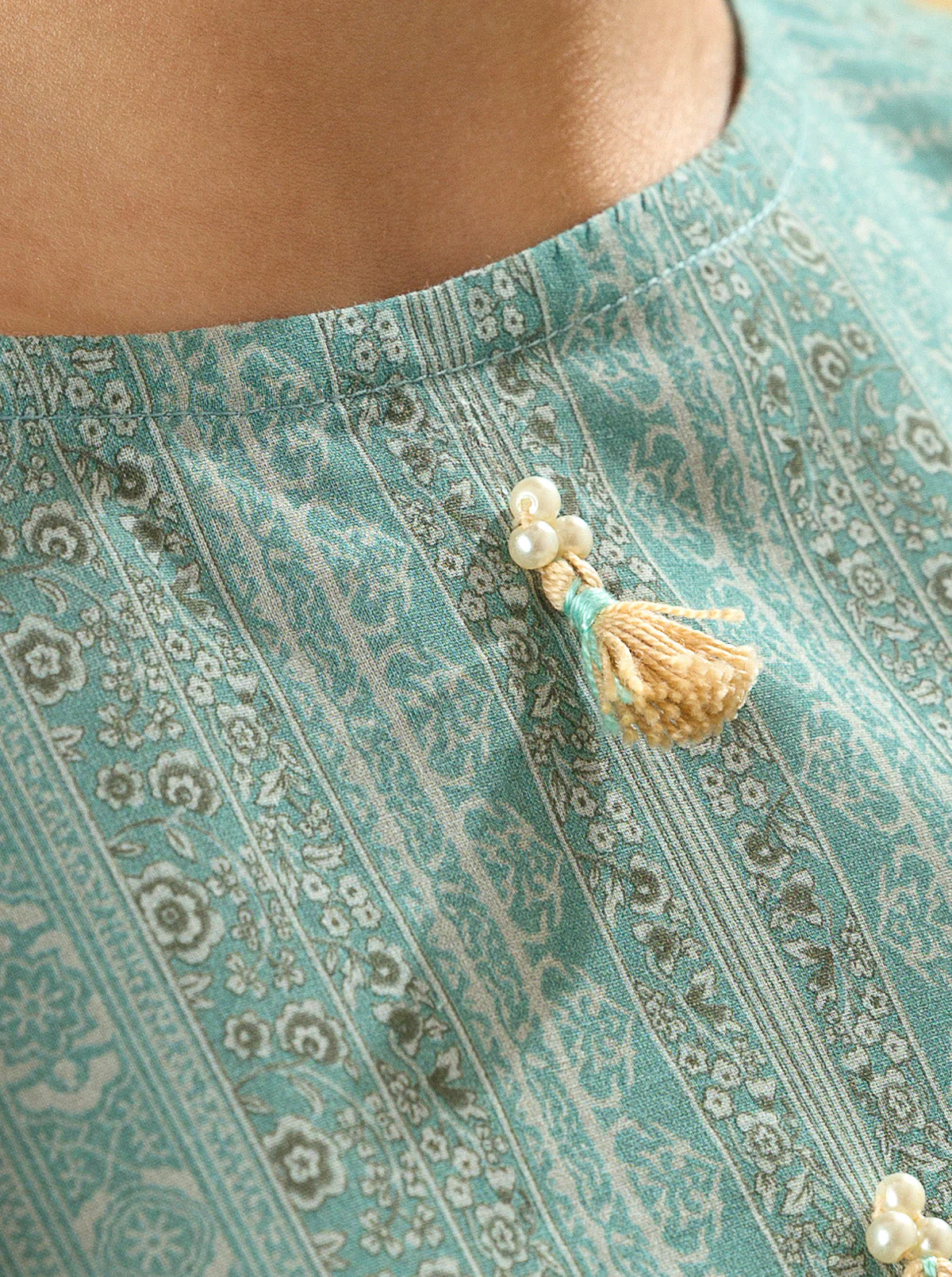 3 PIECE - PRINTED LAWN SUIT - AQUA HAZE - Image 5