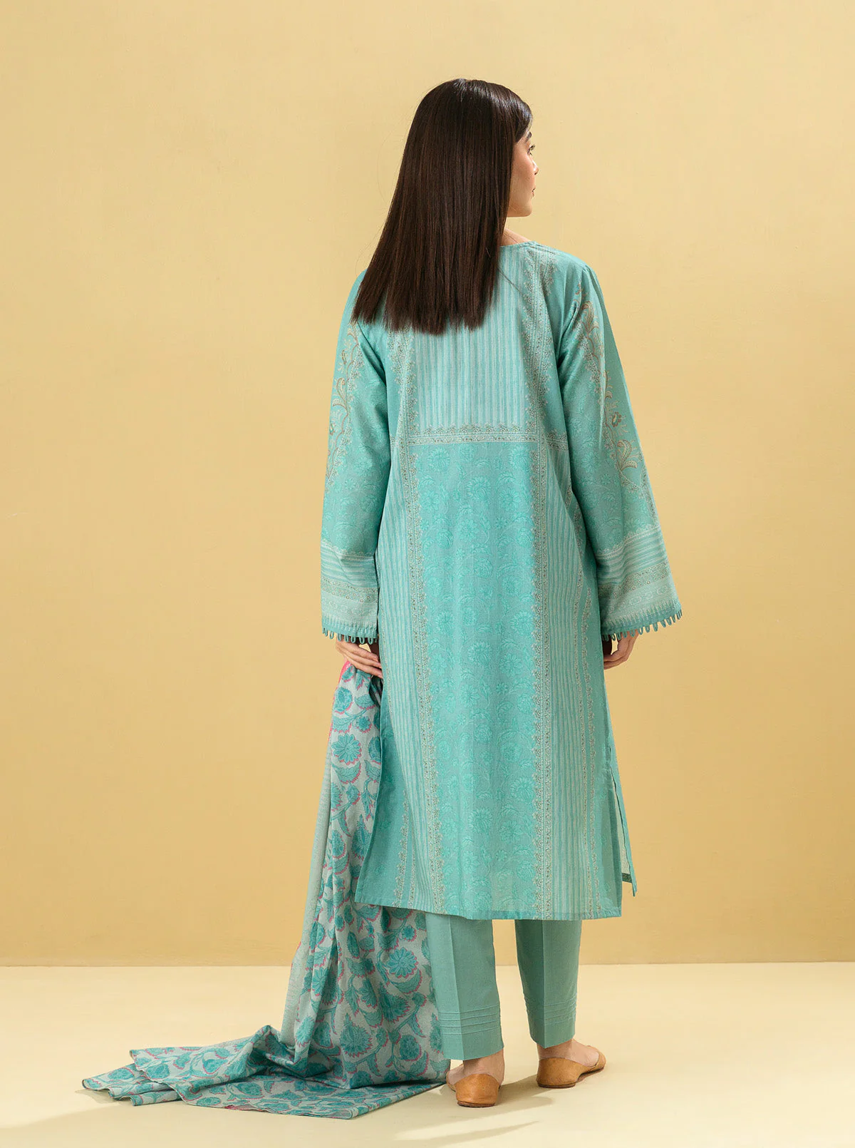 3 PIECE - PRINTED LAWN SUIT - AQUA HAZE - Image 6