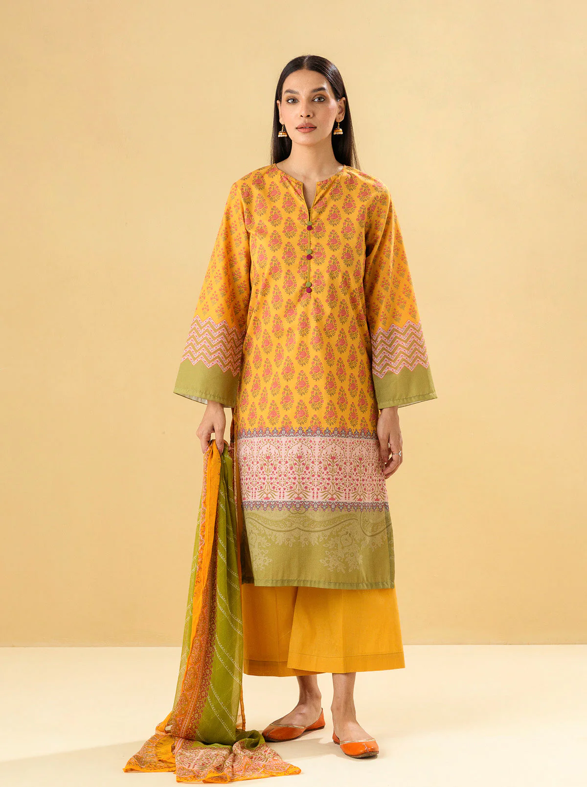 3 PIECE - PRINTED LAWN SUIT - DIVINE OCHRE - Image 3