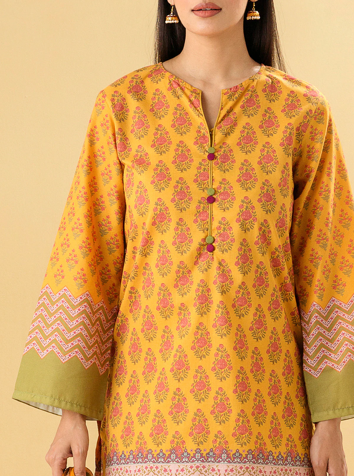 3 PIECE - PRINTED LAWN SUIT - DIVINE OCHRE - Image 4