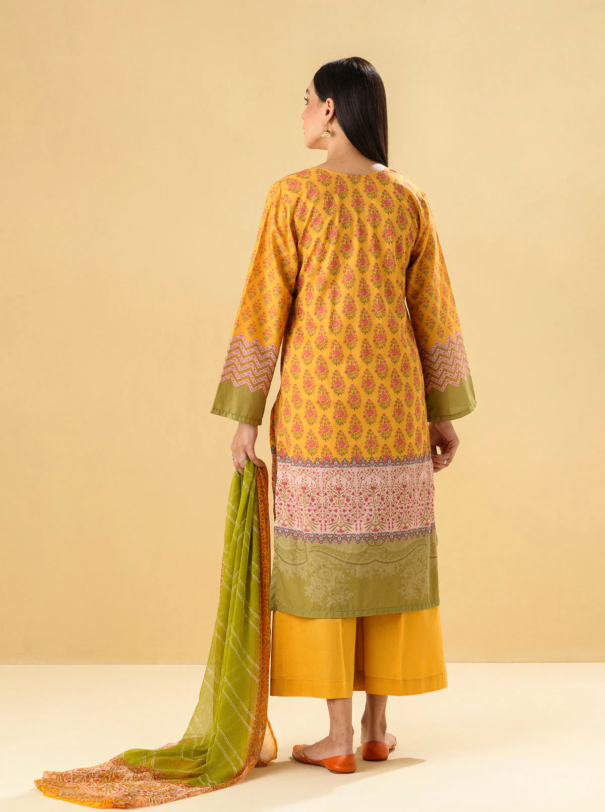 3 PIECE - PRINTED LAWN SUIT - DIVINE OCHRE - Image 6