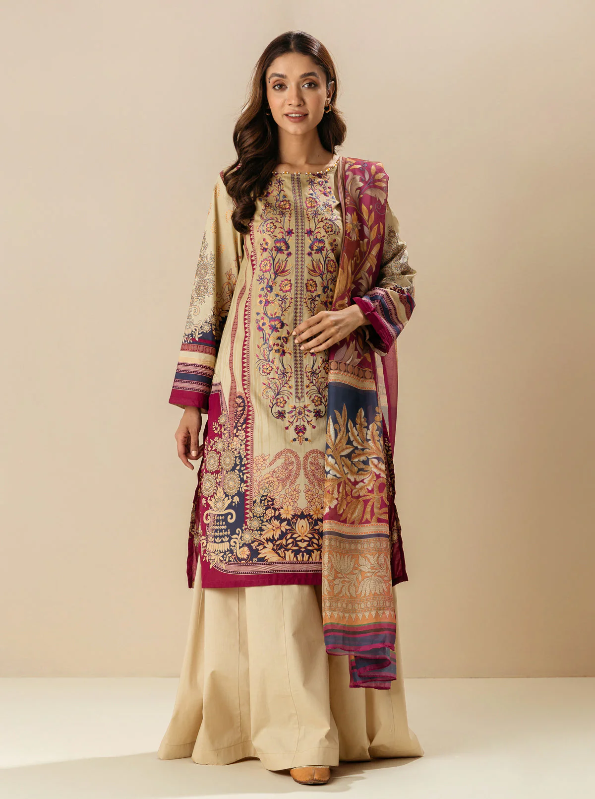 3 PIECE - EMBROIDERD LAWN SUIT - APRICOT DAYDREAM - Image 2