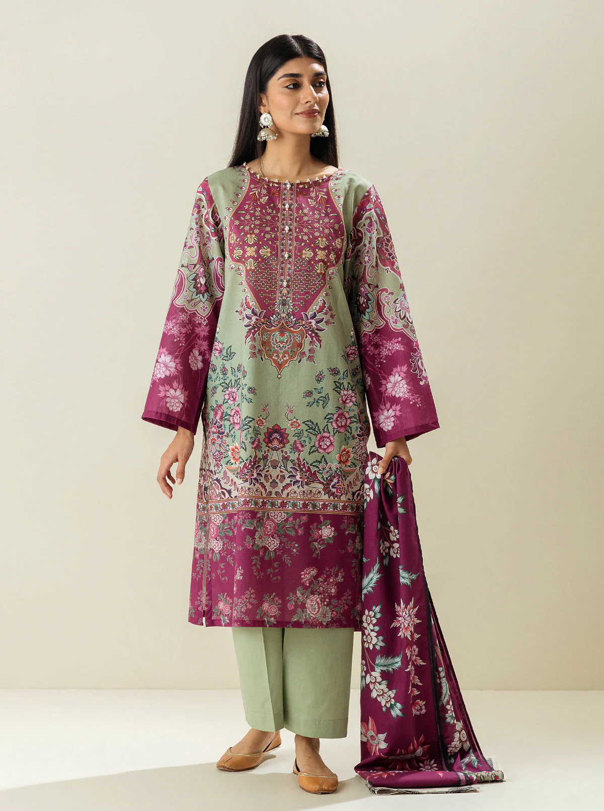 3 PIECE - PRINTED LAWN SUIT - APPLE HERITAGE - Image 2