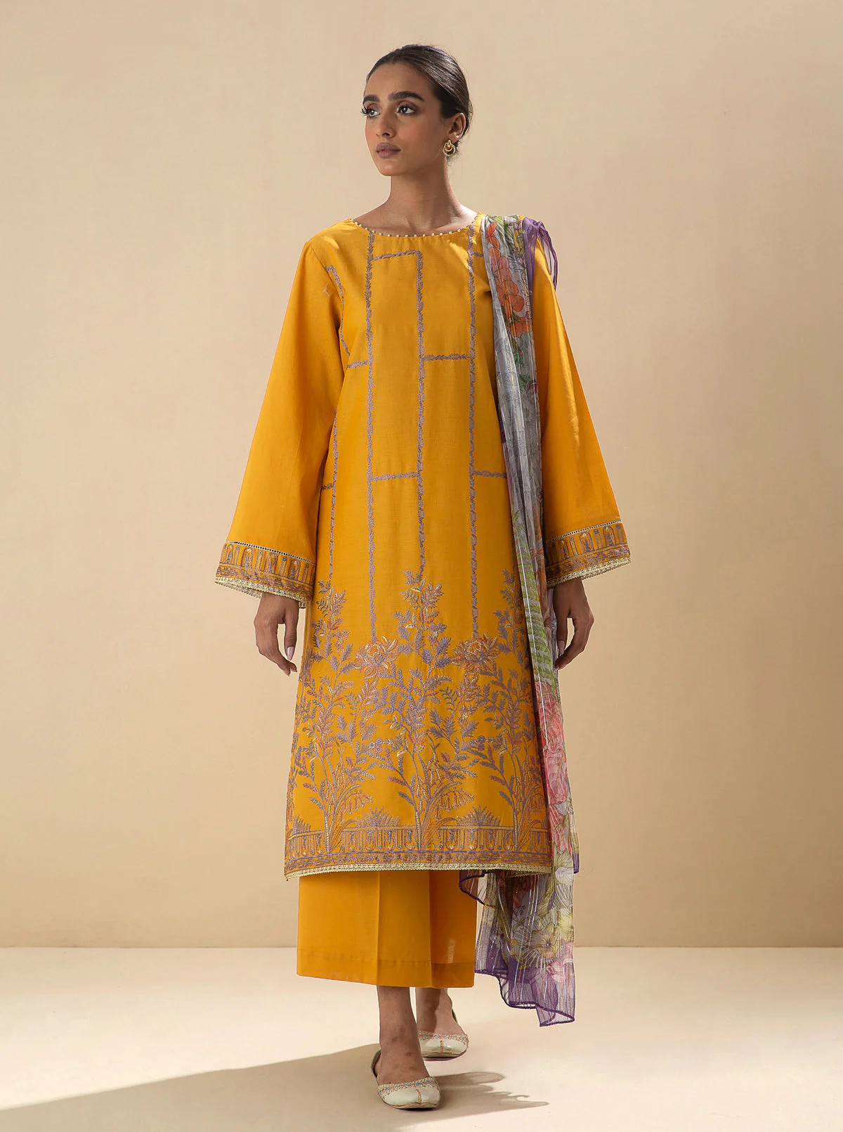 3 PIECE - EMBROIDERED LAWN SUIT - SUNRISE GARDEN - Image 2