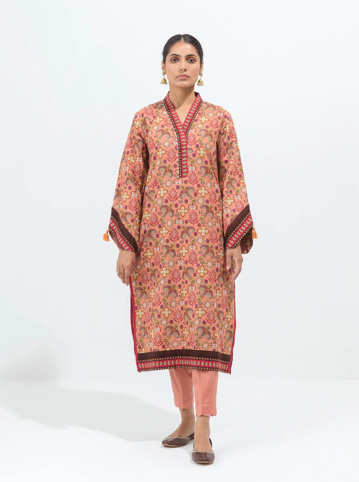 2 PIECE - PRINTED KHADDAR SUIT - PEACH BLUSH