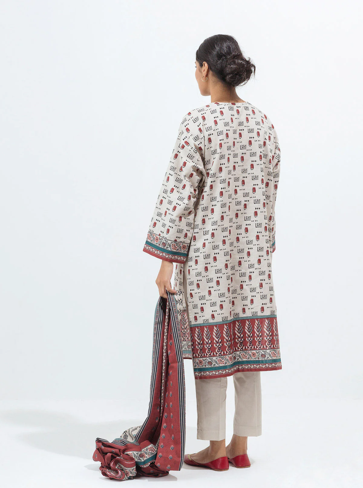 3 PIECE - PRINTED KHADDAR SUIT - IVORY CHALK - Image 5