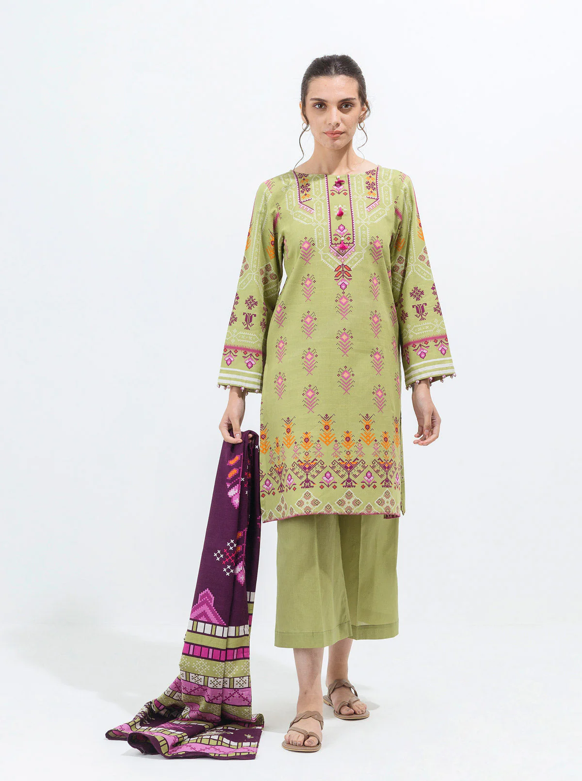 3 PIECE - PRINTED KHADDAR SUIT - OPULENT OPAL - Image 3