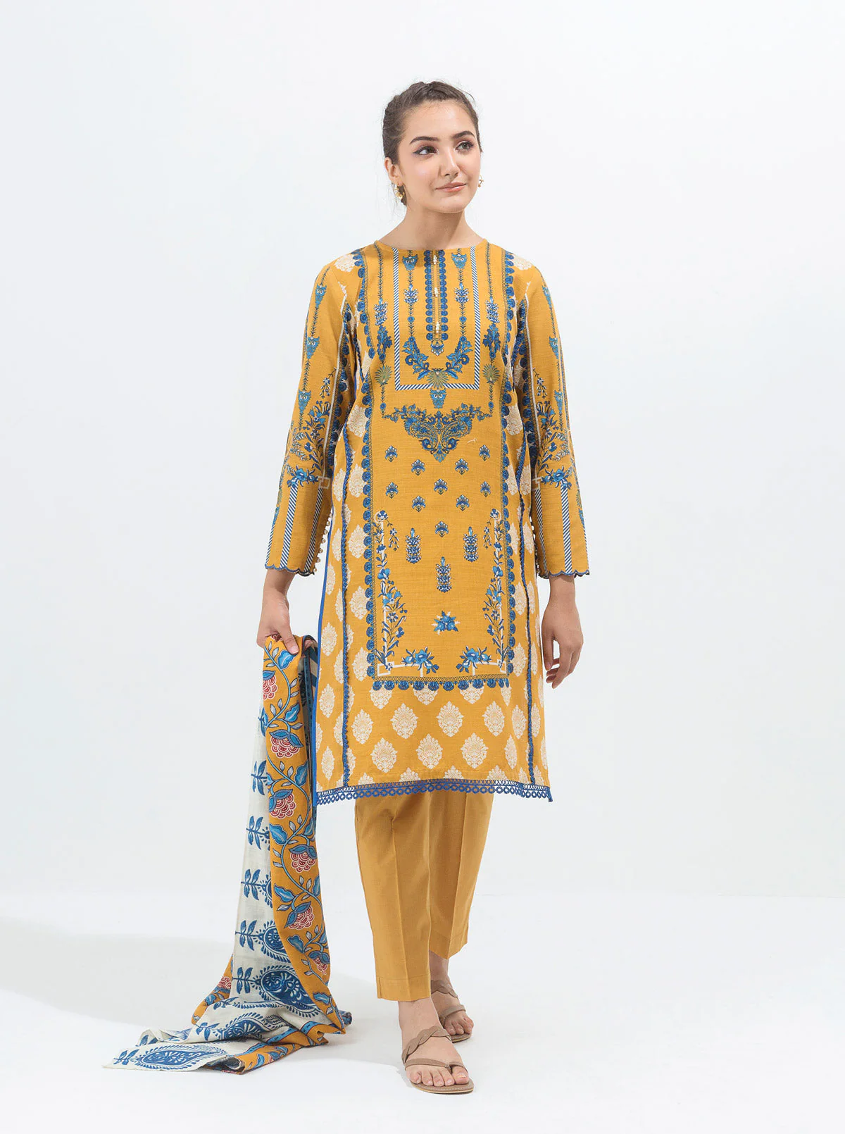 3 PIECE - PRINTED KHADDAR SUIT - ANTIQUE  DECO - Image 3