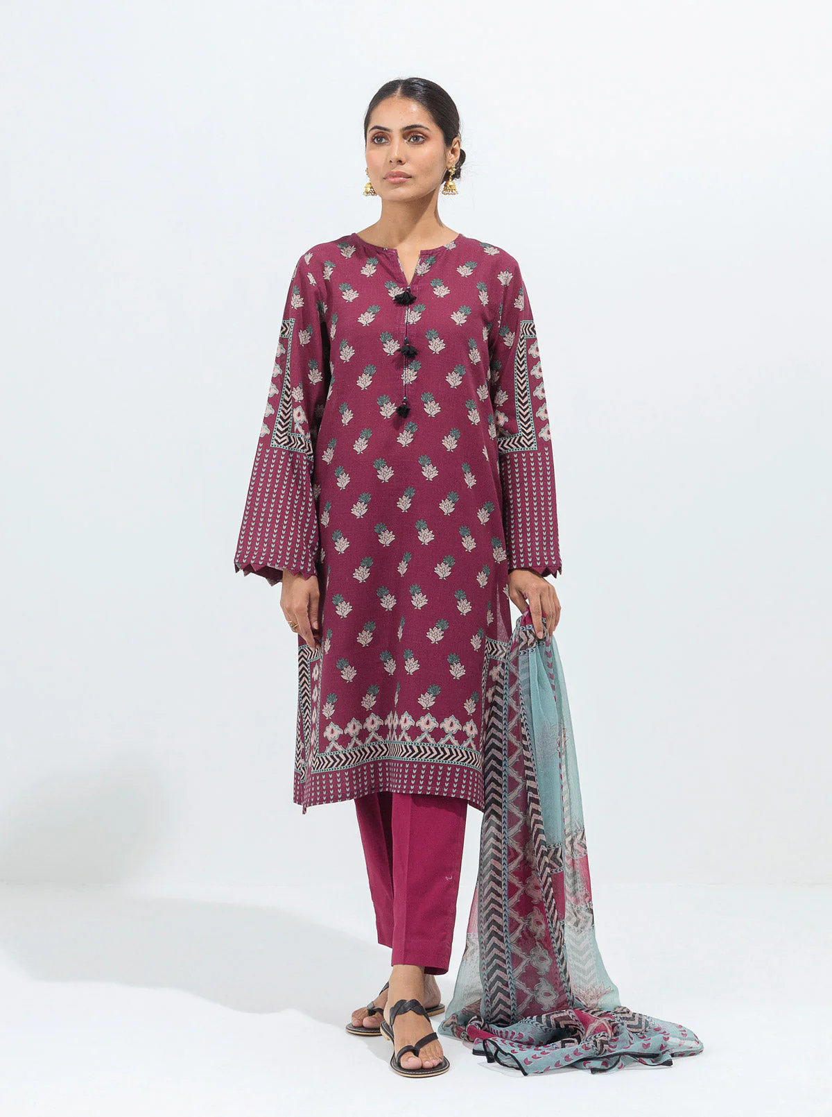 3 PIECE - PRINTED KHADDAR SUIT - FUCHSIA FLORA - Image 3