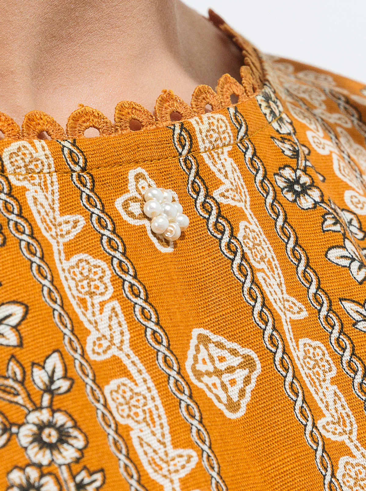 3 PIECE - PRINTED KHADDAR SUIT - OCHRE GOLD - Image 5