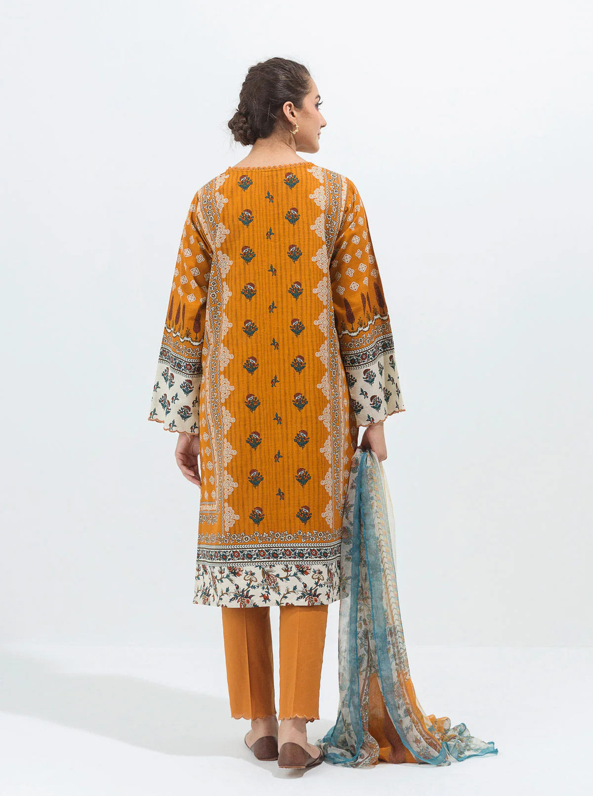 3 PIECE - PRINTED KHADDAR SUIT - OCHRE GOLD - Image 6