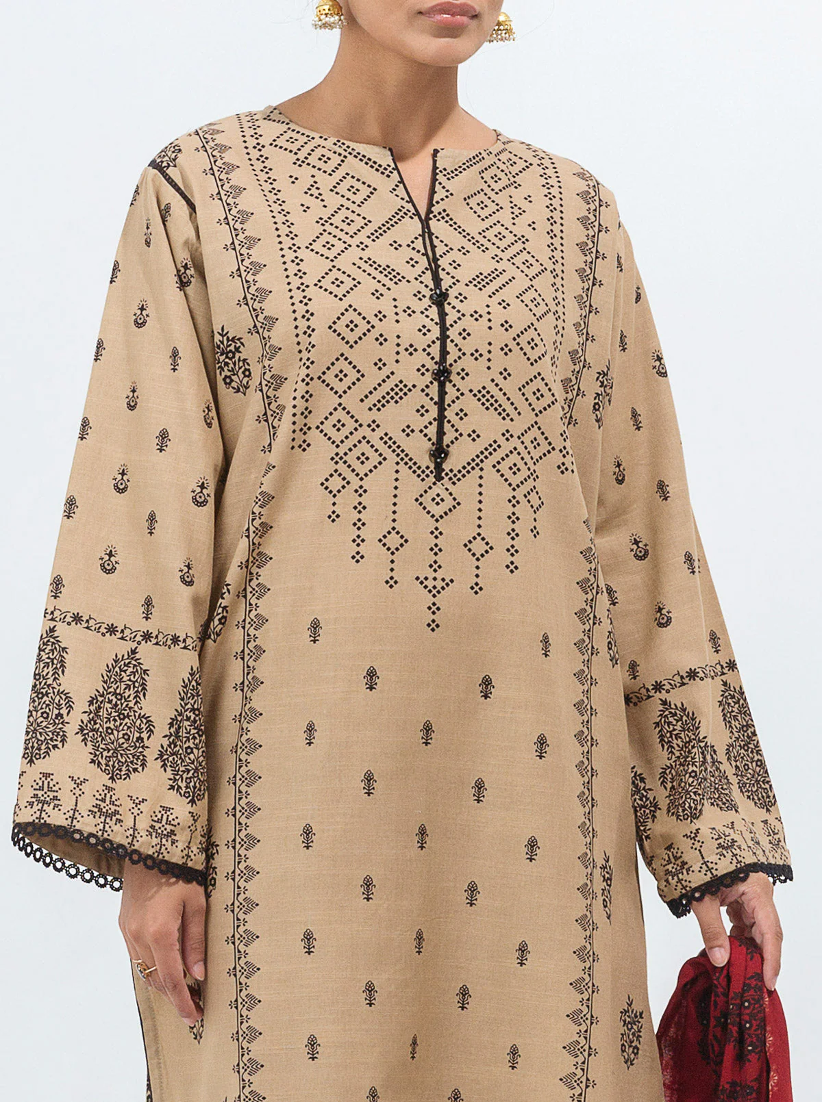 3 PIECE - PRINTED WITH SHAWL KHADDAR SUIT - DUST DEW - Image 4