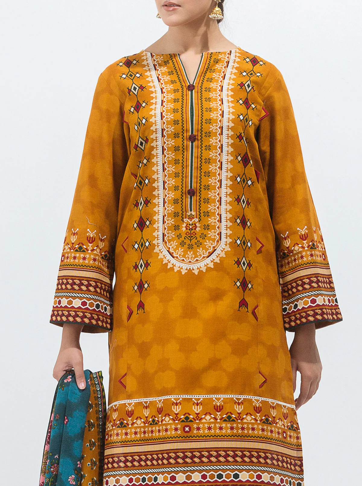 3 PIECE - PRINTED WITH SHAWL KHADDAR SUIT - AUTUMN ORNATE - Image 4