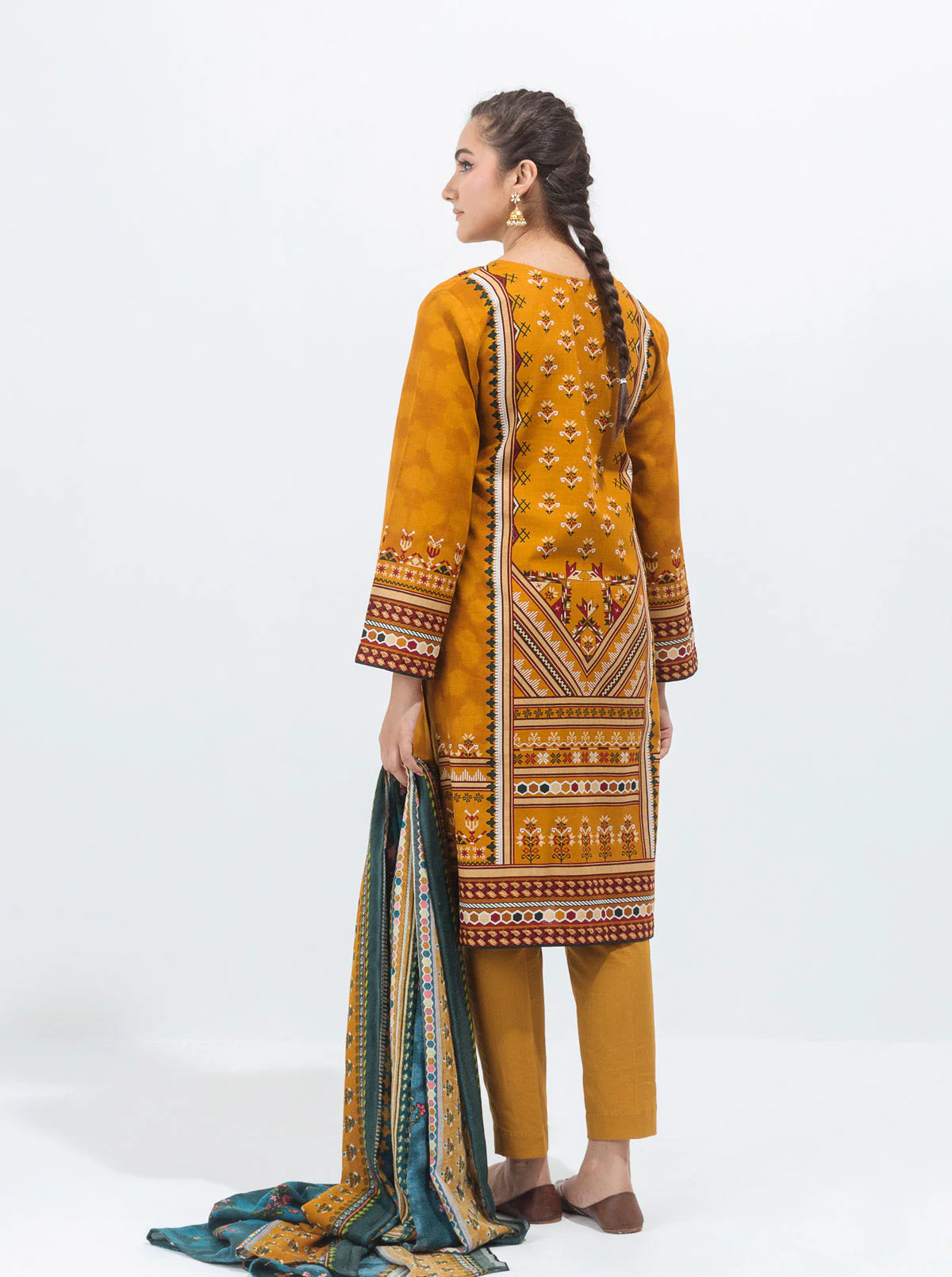 3 PIECE - PRINTED WITH SHAWL KHADDAR SUIT - AUTUMN ORNATE - Image 6