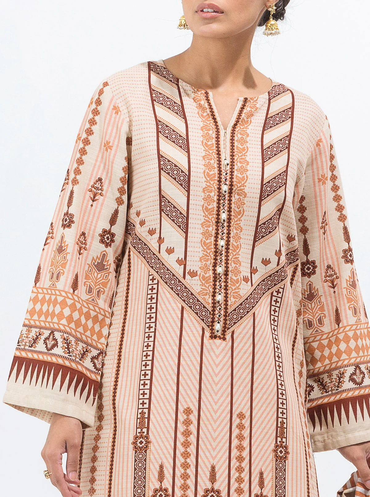 3 PIECE - PRINTED KHADDAR SUIT - HAZEL BEIGE - Image 4