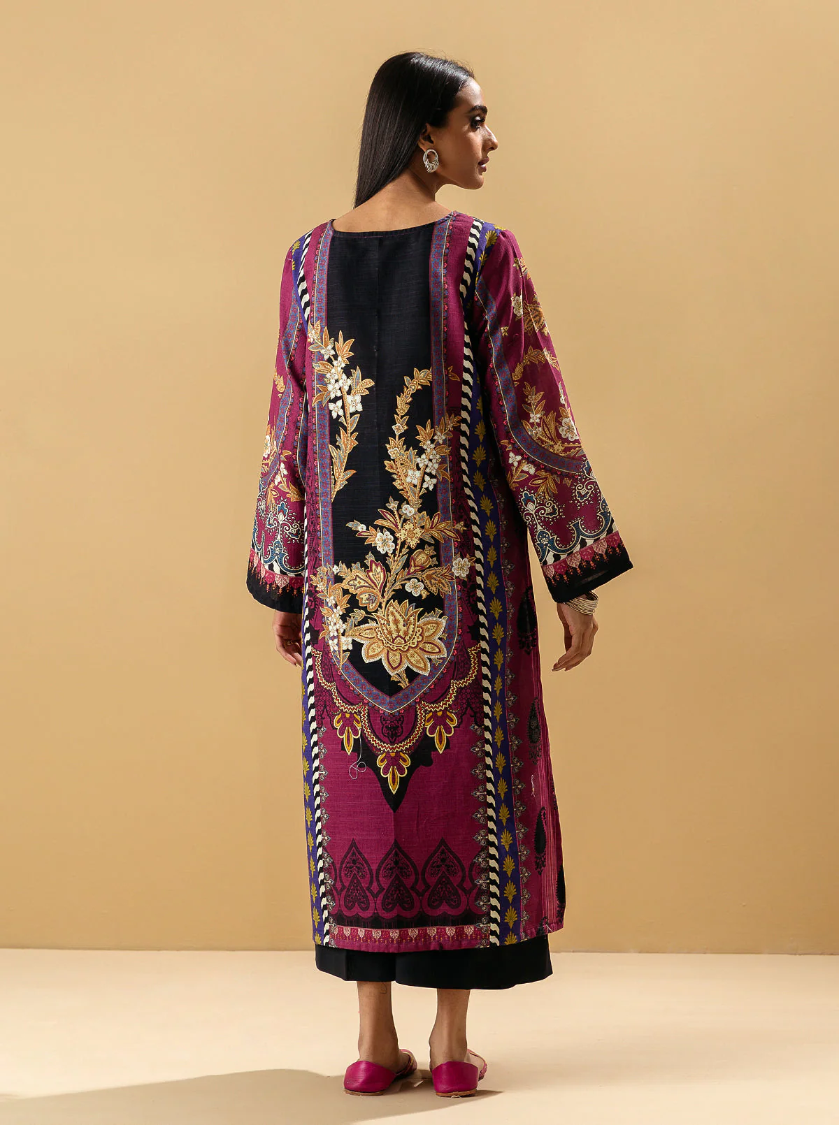 1 PIECE - PRINTED KHADDAR SHIRT - RASPBERRY RADIANCE - Image 3