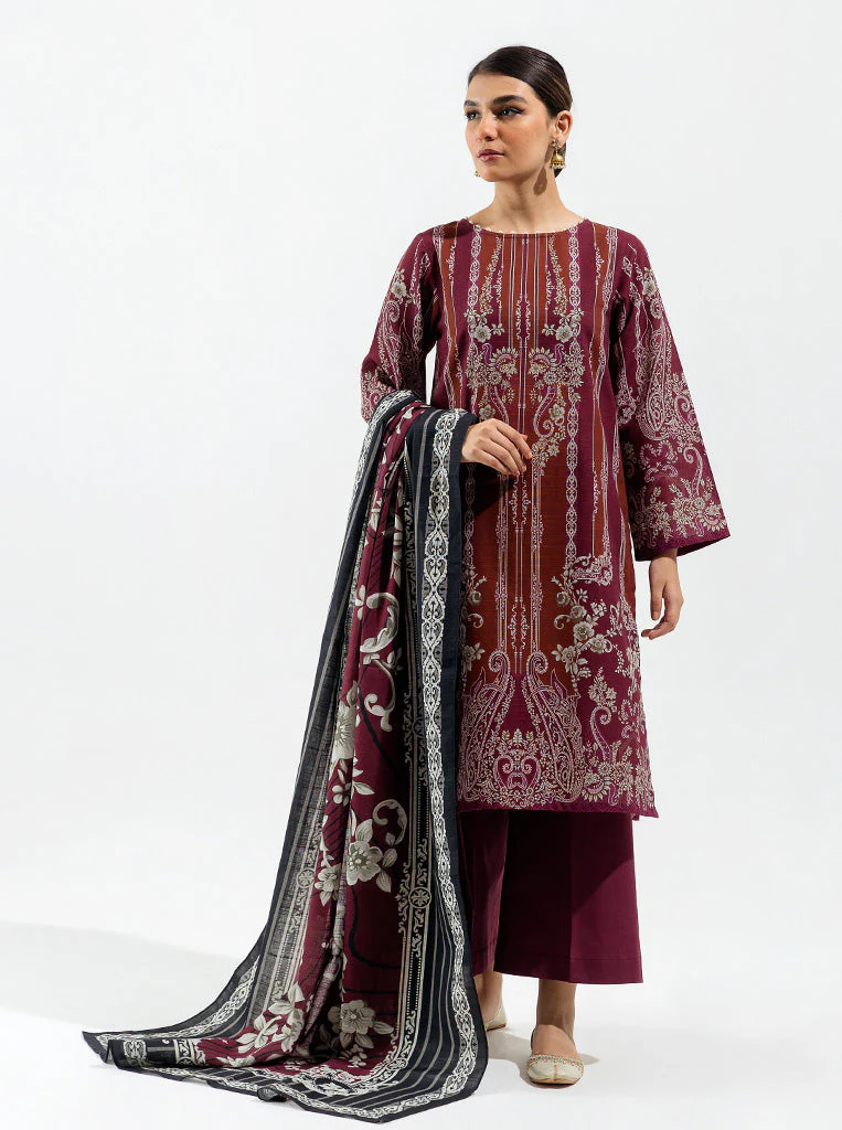 3 PIECE - PRINTED KHADDAR SUIT - CRIMSON FLORA - Image 2