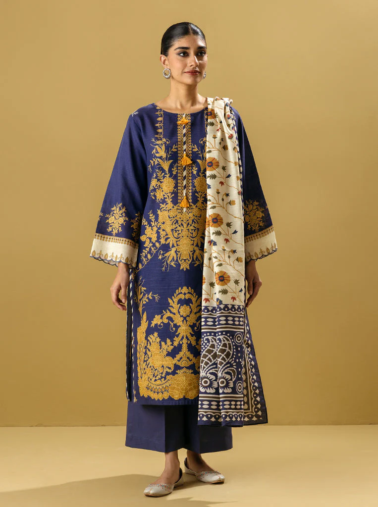 3 PIECE - PRINTED KHADDAR SUIT - BLUE ONYX - Image 5