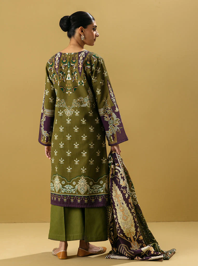 3 PIECE - PRINTED KHADDAR SUIT - RIDI OLIVE - Image 5