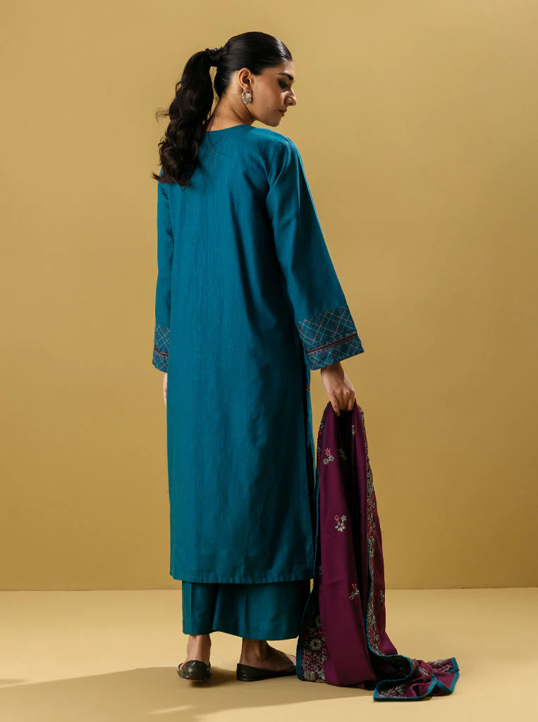 3 PIECE - EMBROIDERED KHADDAR SUIT - MALACHITE TEAL - Image 3