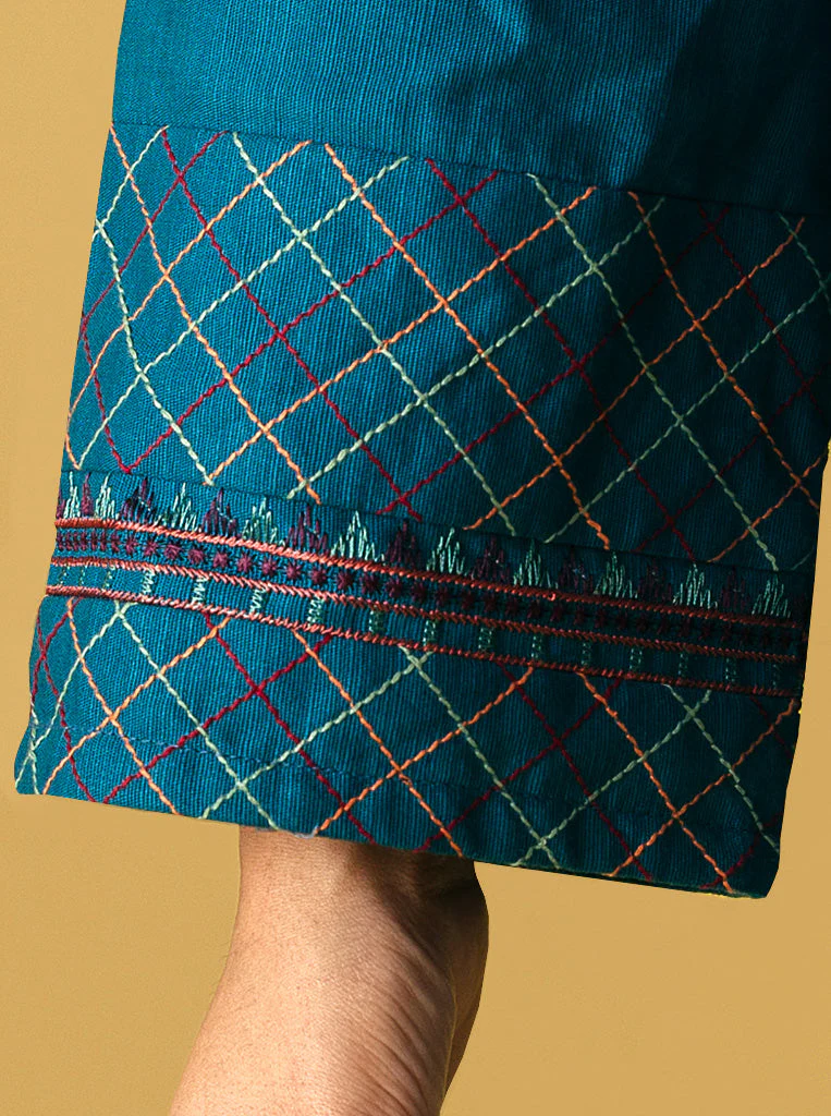 3 PIECE - EMBROIDERED KHADDAR SUIT - MALACHITE TEAL - Image 5
