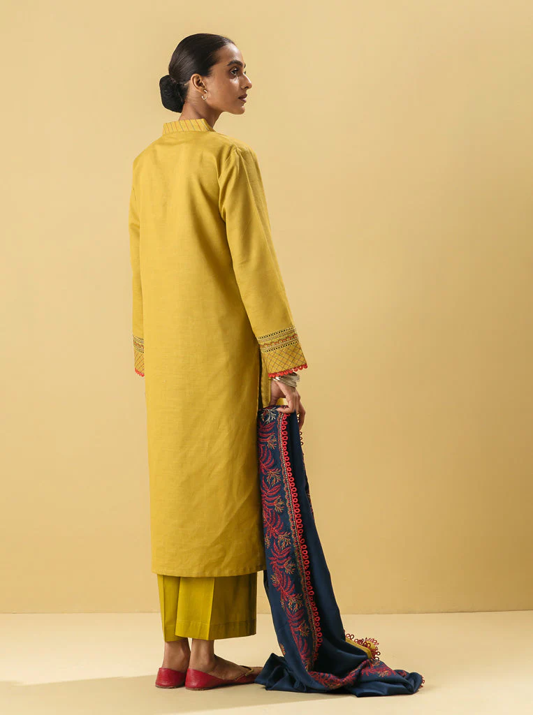 3 PIECE - EMBROIDERED WITH SHAWL  KHADDAR SUIT - MARIGOLD CHARM - Image 3