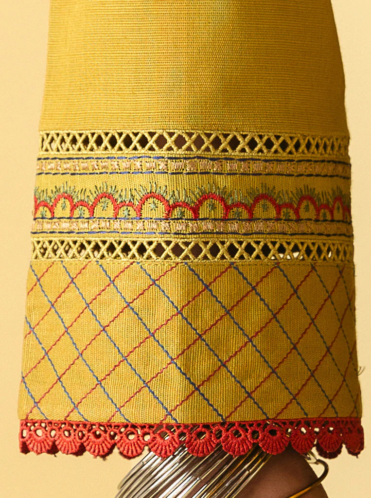 3 PIECE - EMBROIDERED WITH SHAWL  KHADDAR SUIT - MARIGOLD CHARM - Image 5
